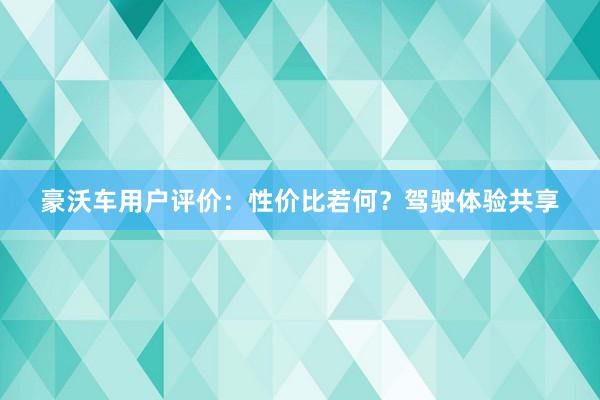 豪沃车用户评价：性价比若何？驾驶体验共享